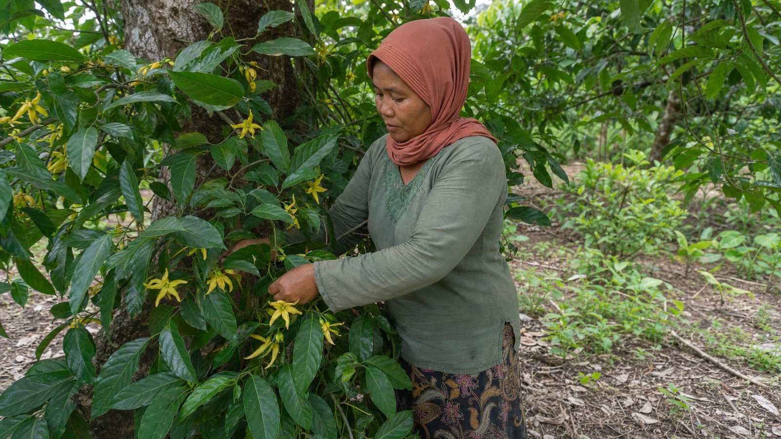 Petani mitra PT BAS memanen bunga kenanga