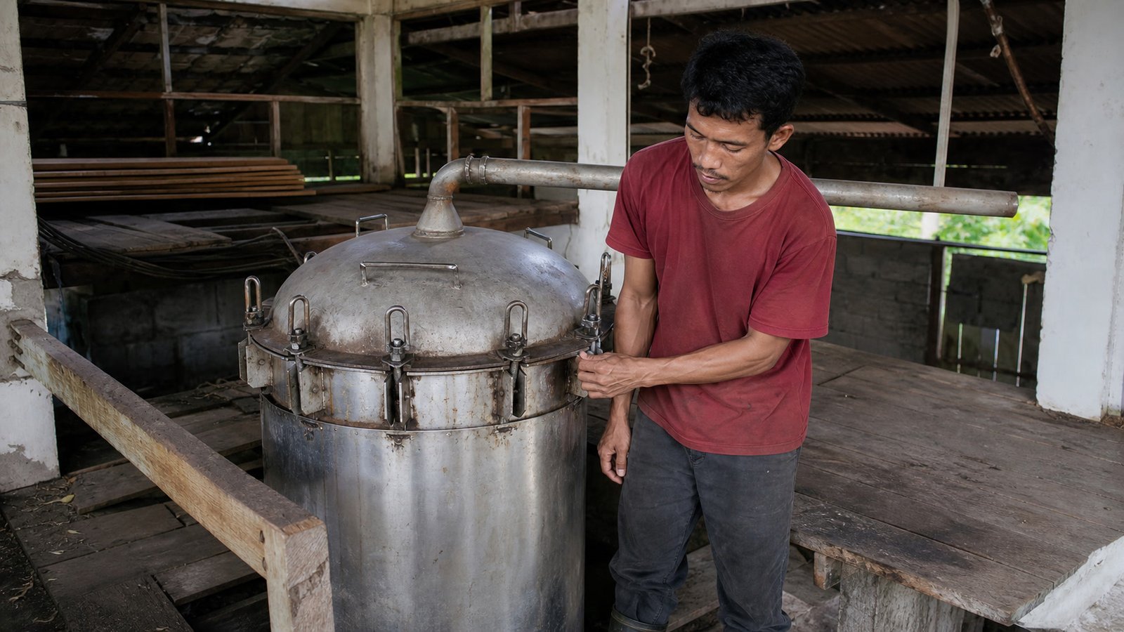Petani mitra mengolah minyak atsiri di fasilitas penyulingan